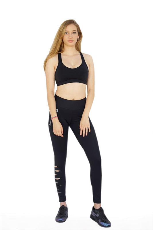 Infinity Leggings mit Cut-out-Details und schwarzer Sport-BH, Frontansicht