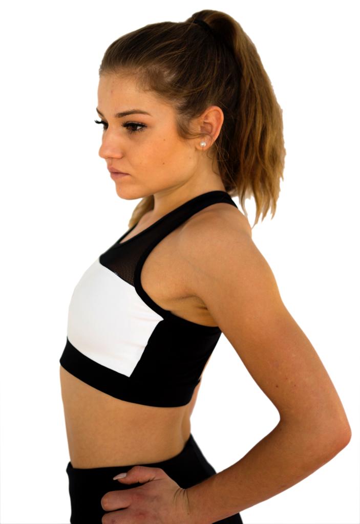 Black & White Sport-BH mit Mesh-Einsatz, Seitenansicht