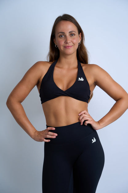 Twist Backless Sport-BH in Black — Vorderansicht